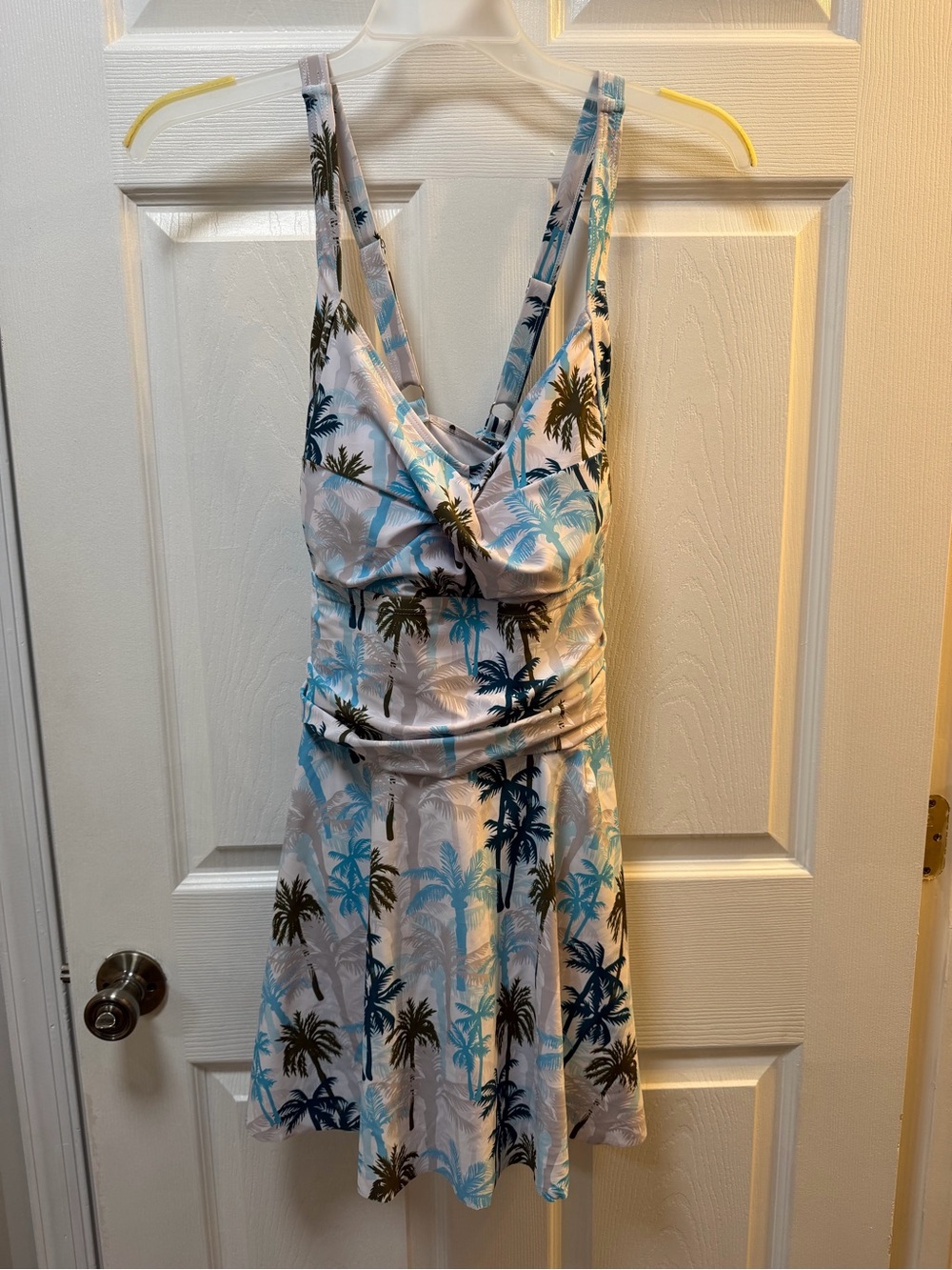 Tropical Palm Print Summer Swim Dress - Blue/Green